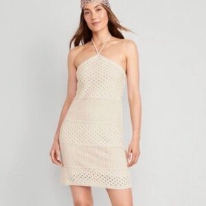 Crochet mini halter dress